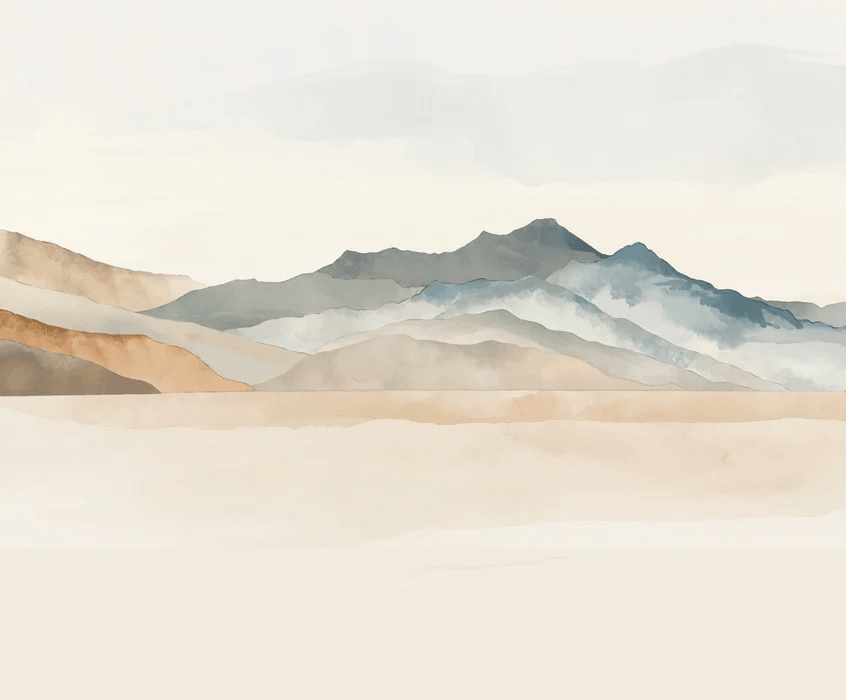 Papier peint panoramique montagne aquarelle pastel – Décor mural paysage apaisant - Muralconcept