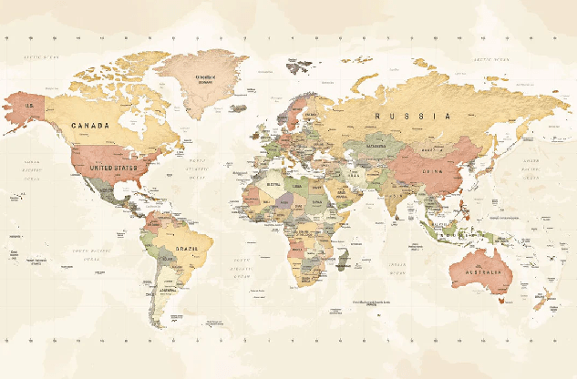 Papier peint panoramique carte du monde exploration - Muralconcept