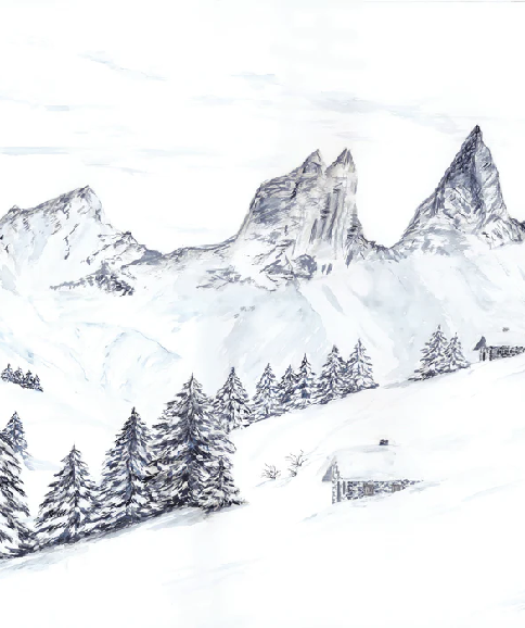 Papier peint aquarelle d’un rêve Alpin - Muralconcept