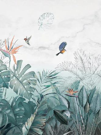 Papier peint salle de bain jungle bleu marbre - Muralconcept