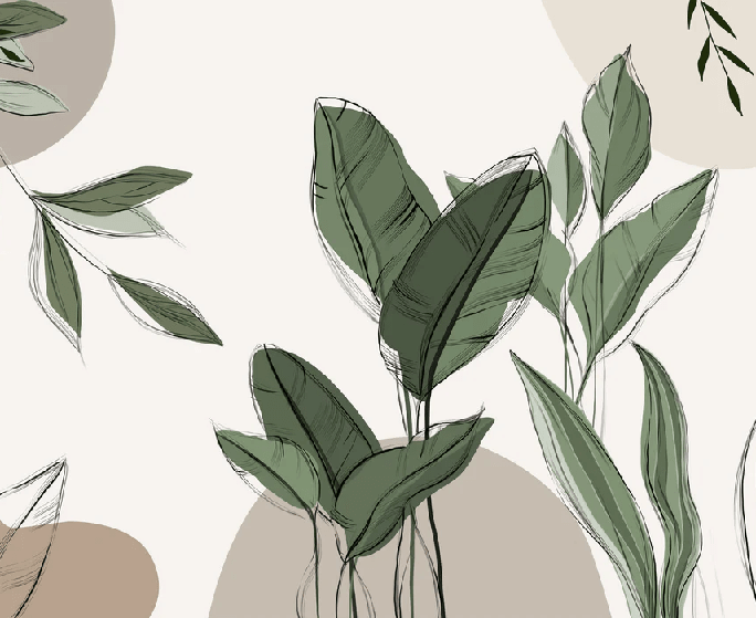 Papier peint panoramique végétal graphique taupe - Muralconcept