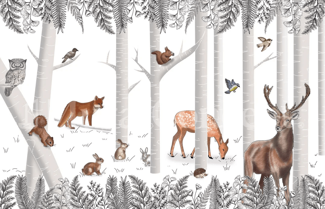 Enchanted wood wallpaper and its animals