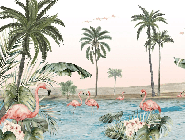 Flamingo oasis wallpaper
