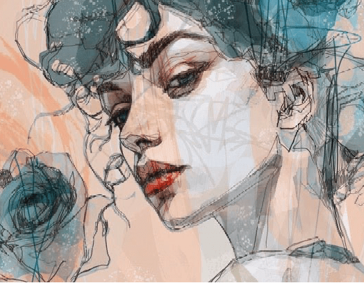 Papier peint visage féminin blue rose - Muralconcept
