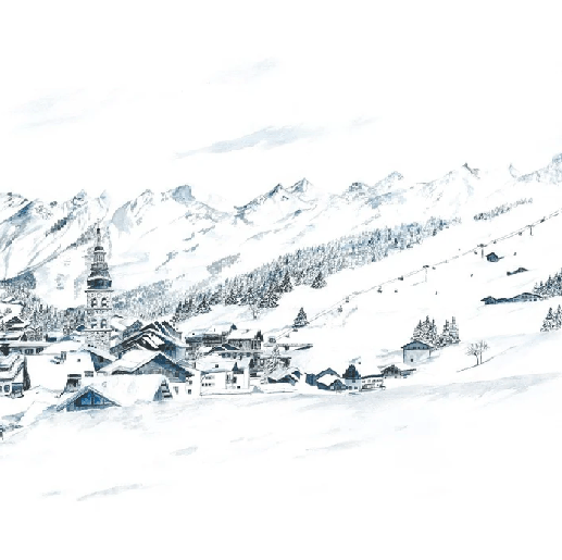 Papier peint panoramique La Clusaz en peinture - Muralconcept