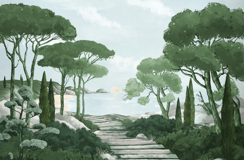 Papier peint balade dans les calanques vert - Muralconcept