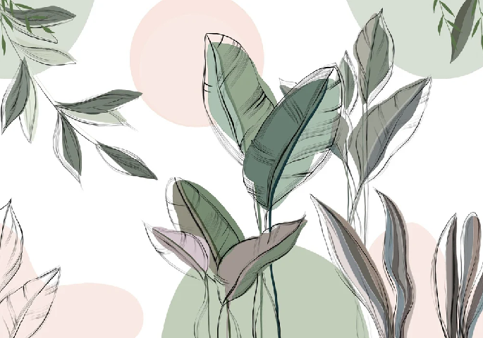 Papier peint panoramique végétal graphique vert - Muralconcept