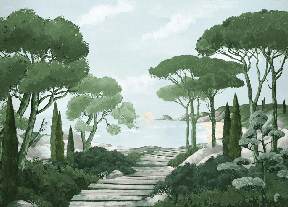 Papier peint balade dans les calanques vert - Muralconcept