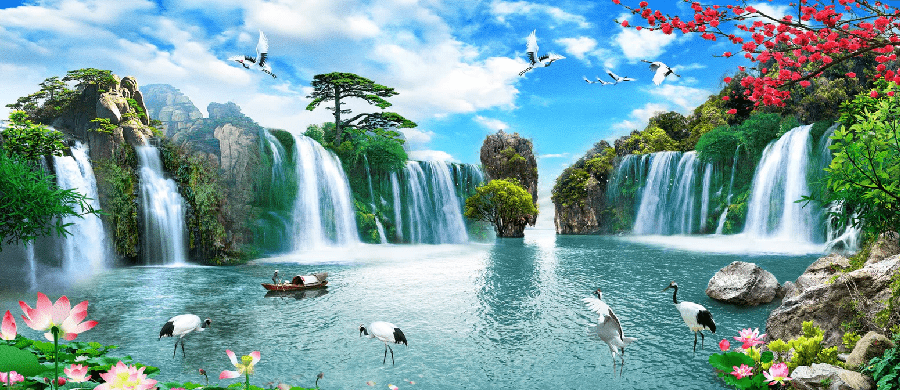 Panoramic wallpaper Cascade Asia Zen