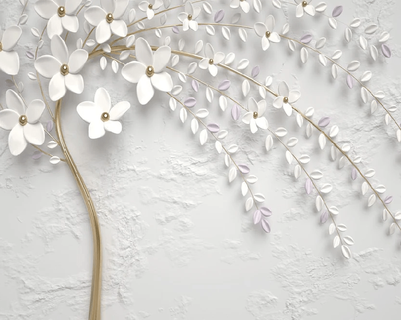 3D panoramic trompe l'oeil flowering tree wallpaper - Muralconcept