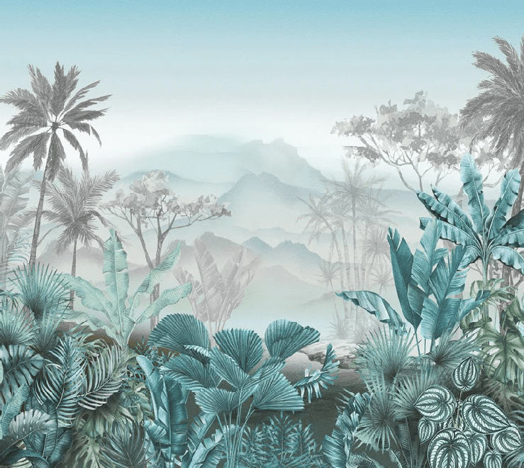 Papier peint tendance tropical bleu - Muralconcept