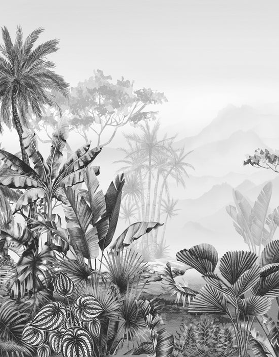 Papier peint tendance tropical noir et blanc - Muralconcept