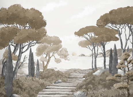 Papier peint balade dans les calanques brun - Muralconcept