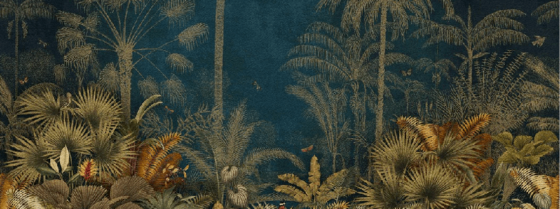 Papier peint jungle gravure bleu - Muralconcept