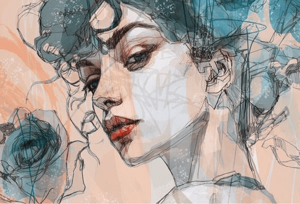 Papier peint visage féminin blue rose, XXL, tendance