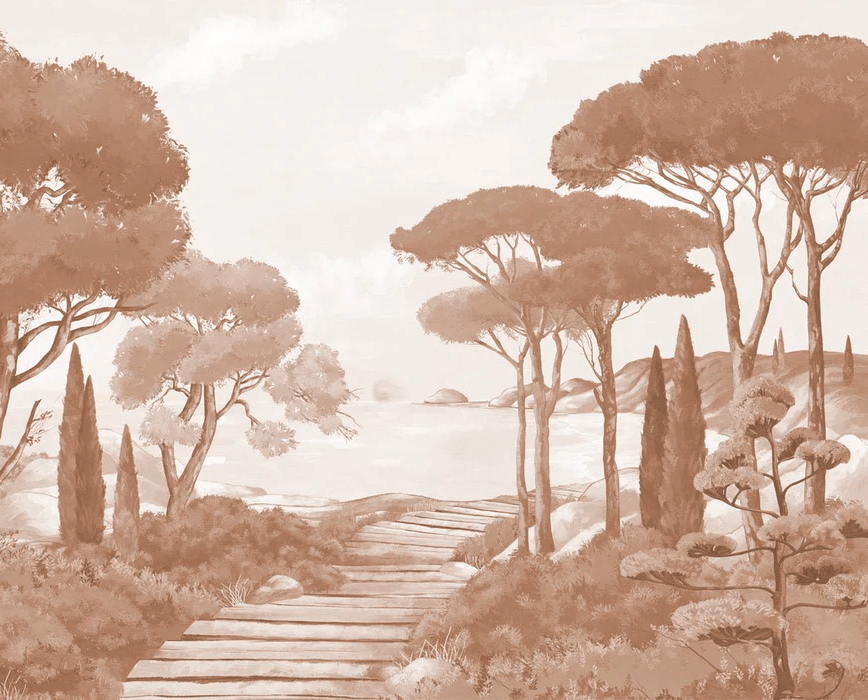 Terracotta coastal wallpaper