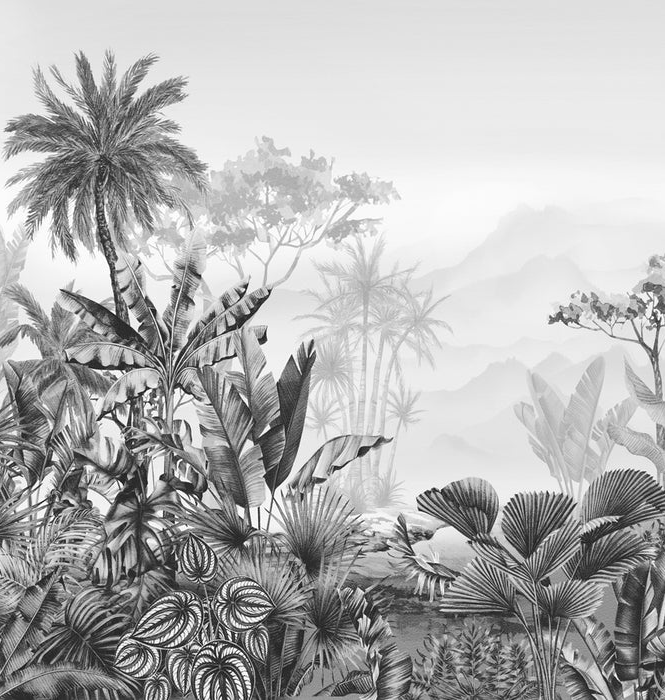 Papier peint tendance tropical noir et blanc - Muralconcept