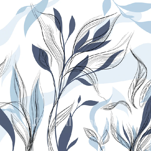 Papier peint fleur graphique bleu