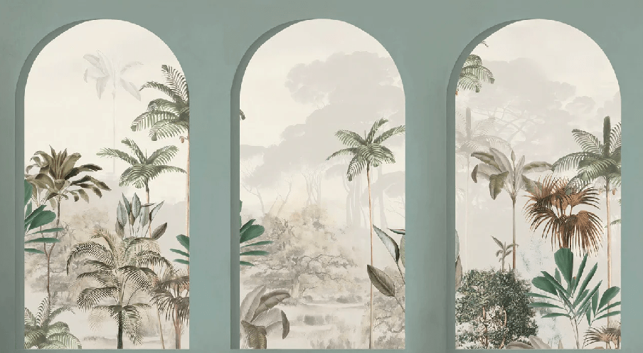 Papier peint arches luxuriantes vert
