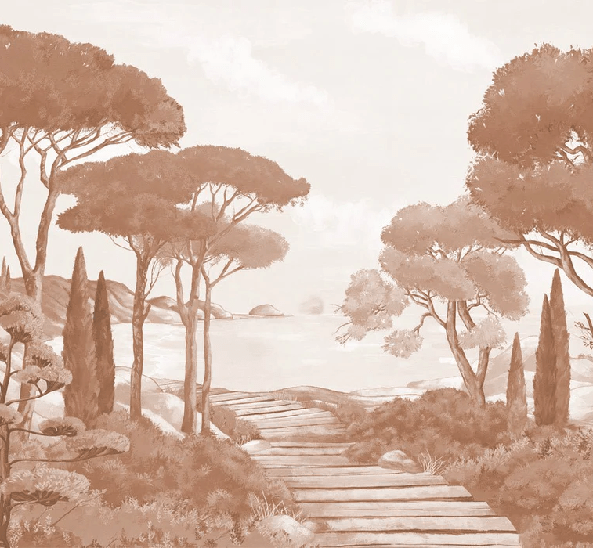 Papier peint balade dans les calanques terracotta