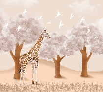 Papier peint chambre enfant Girafe dans la Savane
