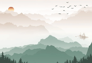 Papier peint montagne dans brume terracotta, XXL, tendance