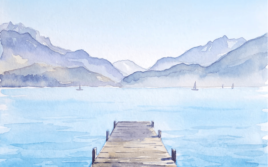Papier peint aquarelle ponton lac Annecy - Perspective - Muralconcept