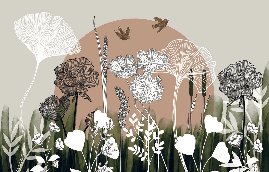 Papier peint panoramique illustration florale - Muralconcept