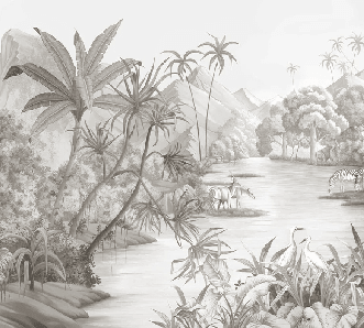 Papier peint panoramique jungle pittoresque - Muralconcept