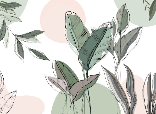 Papier peint panoramique végétal graphique vert - Muralconcept