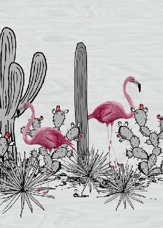 Papier peint panoramique cactus & flamant rose - Muralconcept