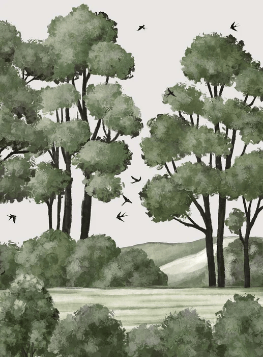 Papier peint paysage rivière forêt vert, XXL, tendance