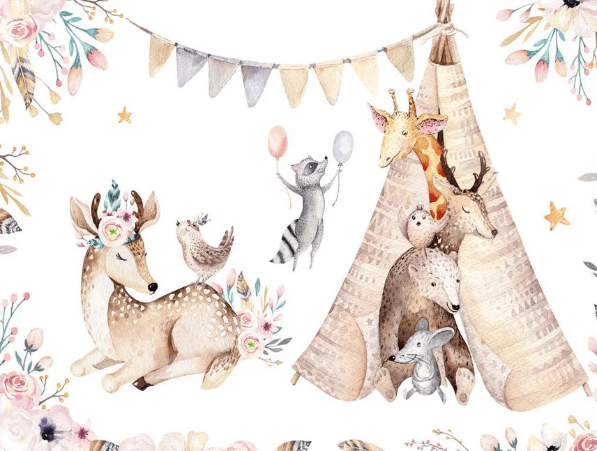 Papier peint panoramique chambre enfant craquant animaux - Muralconcept