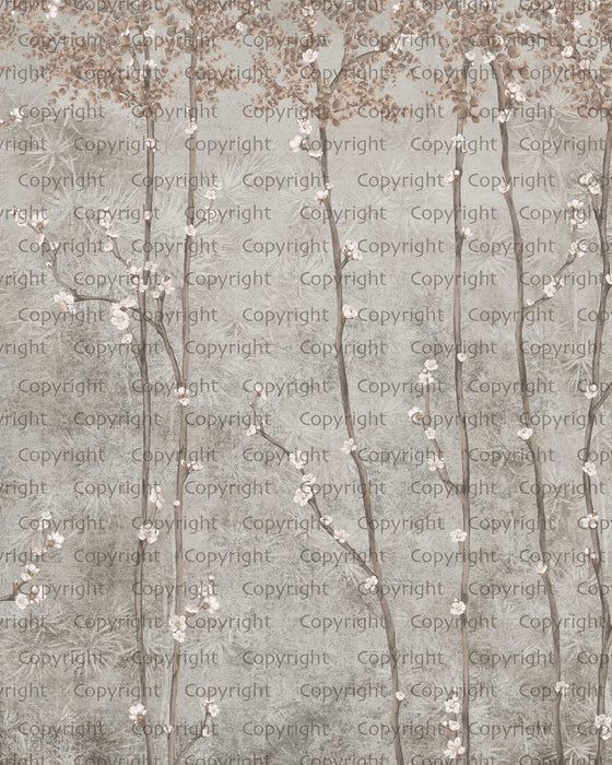 Papier peint panoramique branches japandi gris - Muralconcept