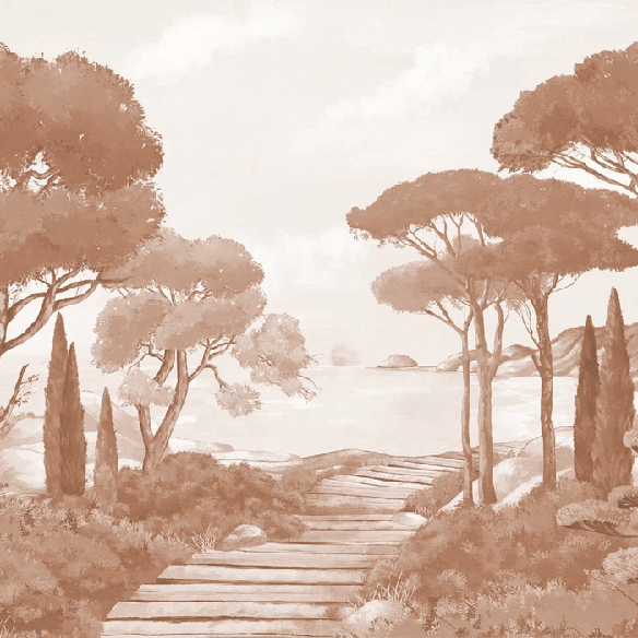 Papier peint balade dans les calanques terracotta - Muralconcept