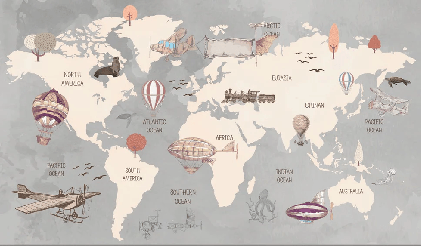 Papier peint panoramique Carte du monde Kids, XXL, tendance