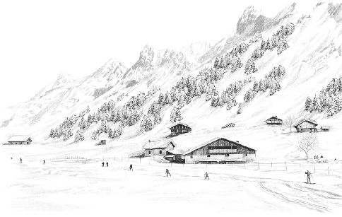 Papier peint Clusaz ski fond montagne Confins - Muralconcept