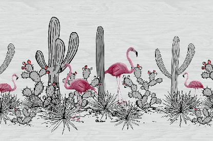 Papier peint panoramique cactus & flamant rose, XXL, tendance