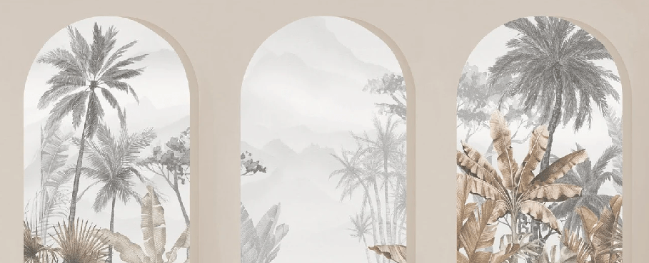Papier peint arches tropicales sépia