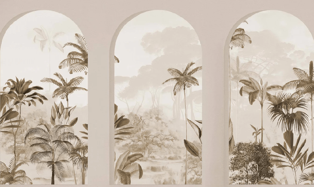 Papier peint arches luxuriantes sépia