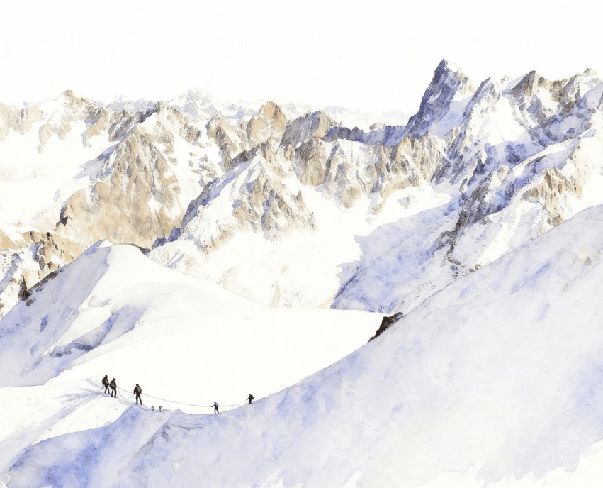 Papier peint alpinisme la cordée - Vallée blanche - Muralconcept