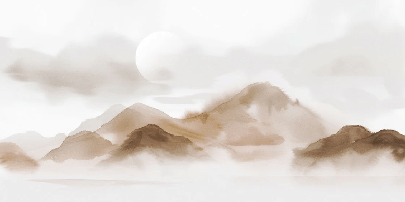 Wallpaper with misty mountains – Sepia glow