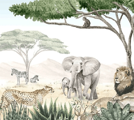 Papier peint enfant savane en peinture - Muralconcept