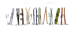 Papier peint panoramique skis colorés - Muralconcept