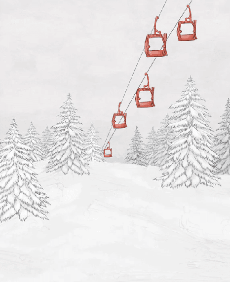 Papier peint montagne télécabine rouge - Muralconcept