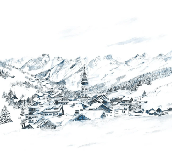 Papier peint panoramique La Clusaz en peinture - Muralconcept