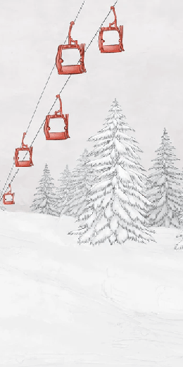 Papier peint montagne télécabine rouge - Muralconcept