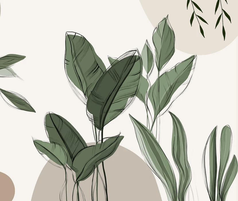 Papier peint panoramique végétal graphique taupe - Muralconcept