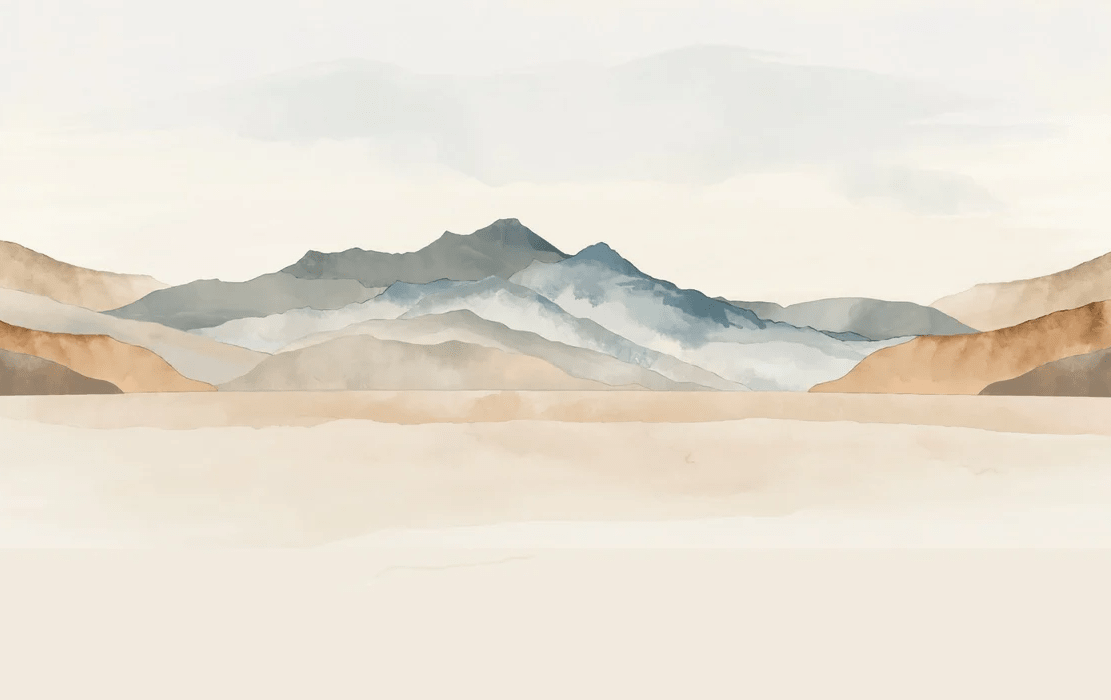 Papier peint panoramique montagne aquarelle pastel – Décor mural paysage apaisant - Muralconcept