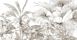 Carta da parati con incisioni monocromatiche tropicali